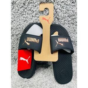 Puma Womens Black Rose Gold Cool Cat Slid Slippers Synthetic Leather Size 10 New